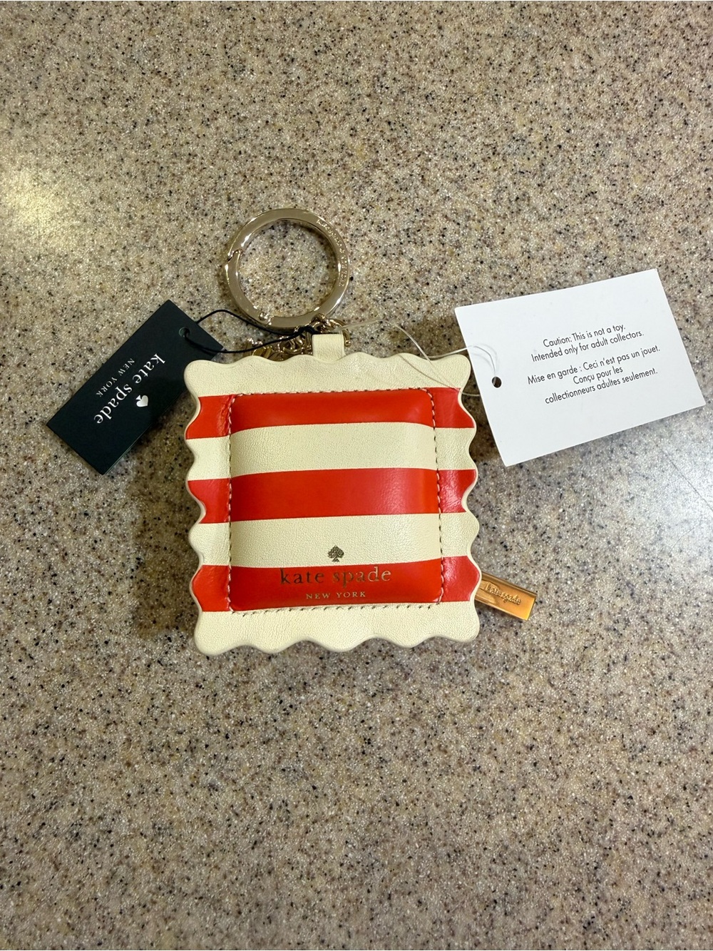kate spade Red and Cream Striped Scalloped Key & Card Holder